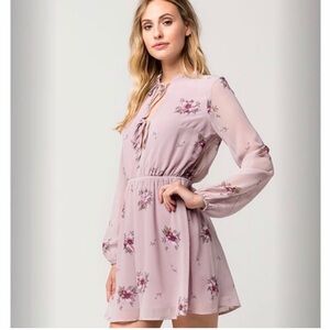 Full Tilt Lavender Floral Long Sleeve Mini Dress S Romantic Cottagecore Babydoll